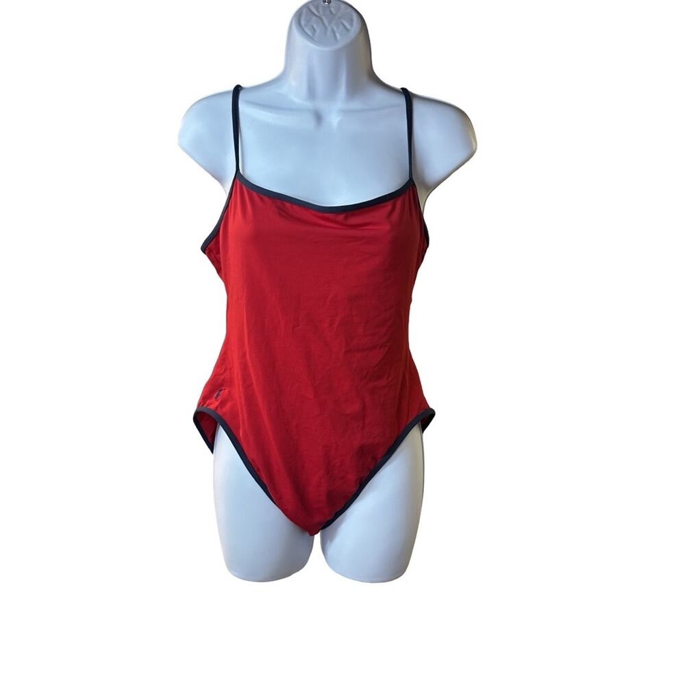 Vtg Ralph Lauren Sport One Piece Swimsuit Womens 14 Red High Cut Athletic USA - Picture 1 of 10